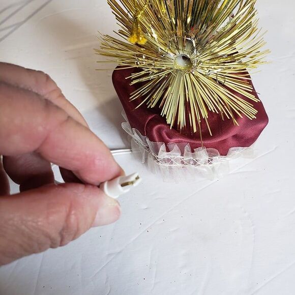 Vintage Burgundy Maroon Light Up Angel Christmas Tree Ornament 5" - Picture 3 of 6